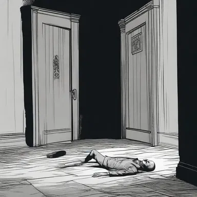 The protagonist stumbled upon a putrescent corpse in the dark, abandoned cellar of the haunted mansion.