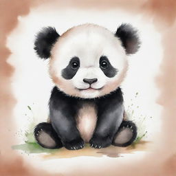 A baby panda painted in watercolor style with gentle, soft strokes showcasing its cute and cuddly appearance.