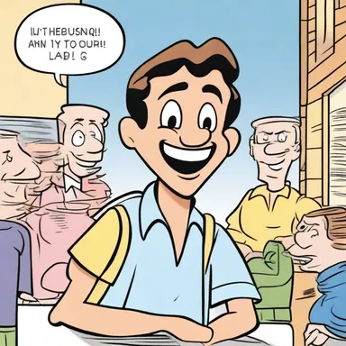 In the comic strip, the character's cheerfulness always brings a smile to readers' faces.