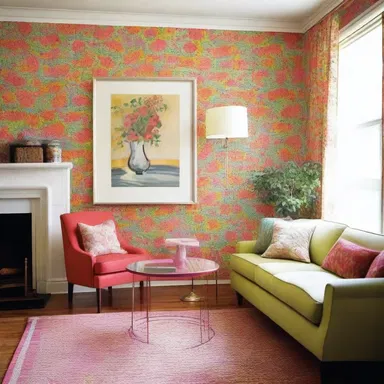 The bright and colorful wallpaper in the living room added a touch of cheerfulness to the overall design of the house.