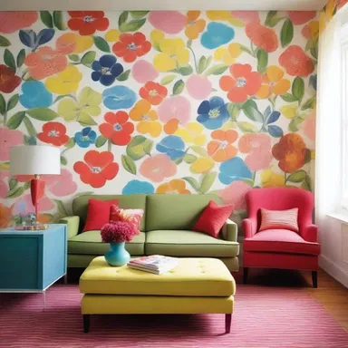The bright and colorful wallpaper in the living room added a touch of cheerfulness to the overall design of the house.