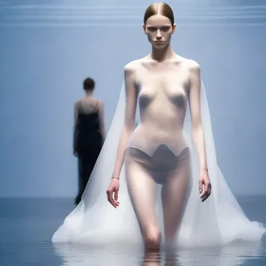 The designer created a unique dress with layers of sheer fabric that gave the impression of soakage when submerged in water.