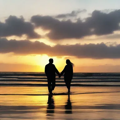 At sunset, the couple walked hand in hand along the shore, feeling the soakage of the gentle waves as they whispered sweet nothings to each other.