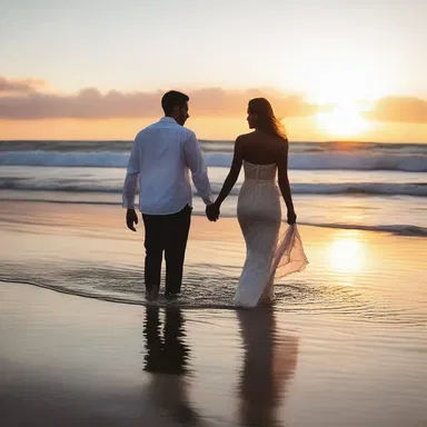At sunset, the couple walked hand in hand along the shore, feeling the soakage of the gentle waves as they whispered sweet nothings to each other.