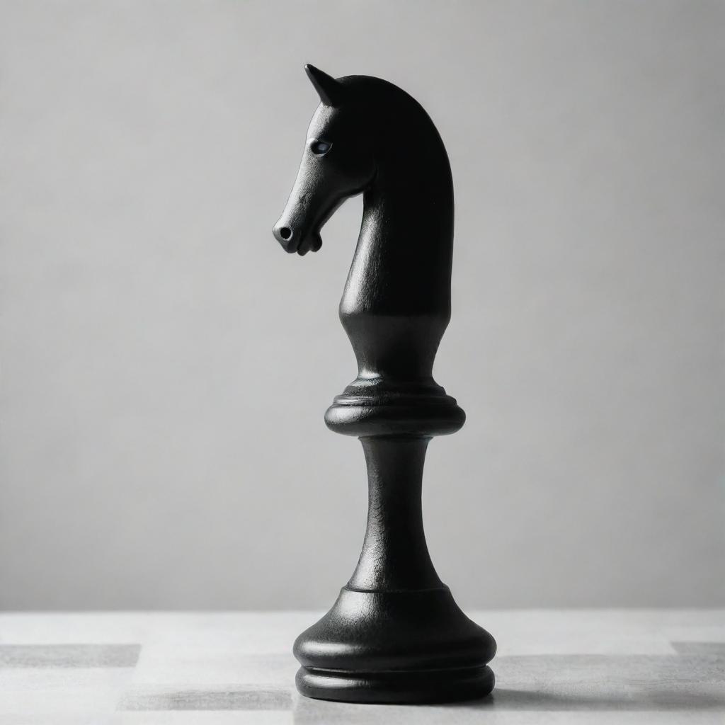 A 2D, minimalistic and modern, black and white palette image of a chess knight figure