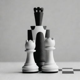 A 2D, minimalistic and modern, black and white palette image of a chess knight figure