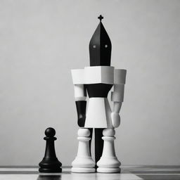 A 2D, minimalistic and modern, black and white palette image of a chess knight figure