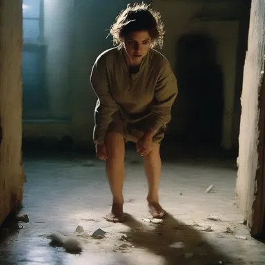 The protagonist in the film winces in smarting pain as she walks on a broken glass.