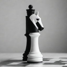 A 2D, minimalistic and modern, black and white palette image of a chess knight figure