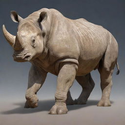 A powerful hybrid creature combining the strength and size of a rhinoceros with the agility and markings of a tiger, exhibiting muscular features.