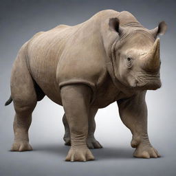 A powerful hybrid creature combining the strength and size of a rhinoceros with the agility and markings of a tiger, exhibiting muscular features.