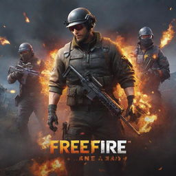 YouTube thumbnail focused on 'Free Fire' game elements, including in-game characters, landscapes, and items. Overlay the bold text 'AWM MONTAGE'. Invoke a dynamic, gaming environment with vibrant colors and energy for optimal appeal