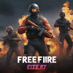 YouTube thumbnail focused on 'Free Fire' game elements, including in-game characters, landscapes, and items. Overlay the bold text 'AWM MONTAGE'. Invoke a dynamic, gaming environment with vibrant colors and energy for optimal appeal