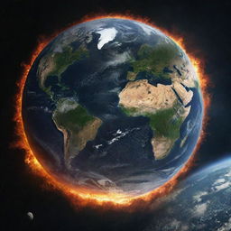 An apocalyptic view of Earth in the year 2012, featuring the visible presence of the Higgs Boson particle wreaking havoc.