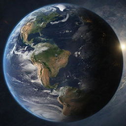 An apocalyptic view of Earth in the year 2012, featuring the visible presence of the Higgs Boson particle wreaking havoc.