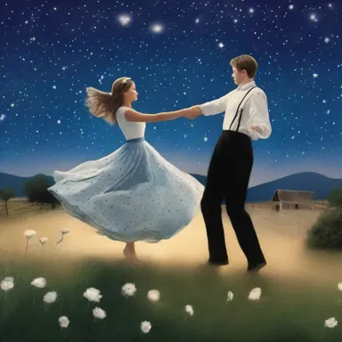 In the quaint countryside, under the starry night sky, they danced to the sound of soft music, their dress swirling gently like cotton gin.