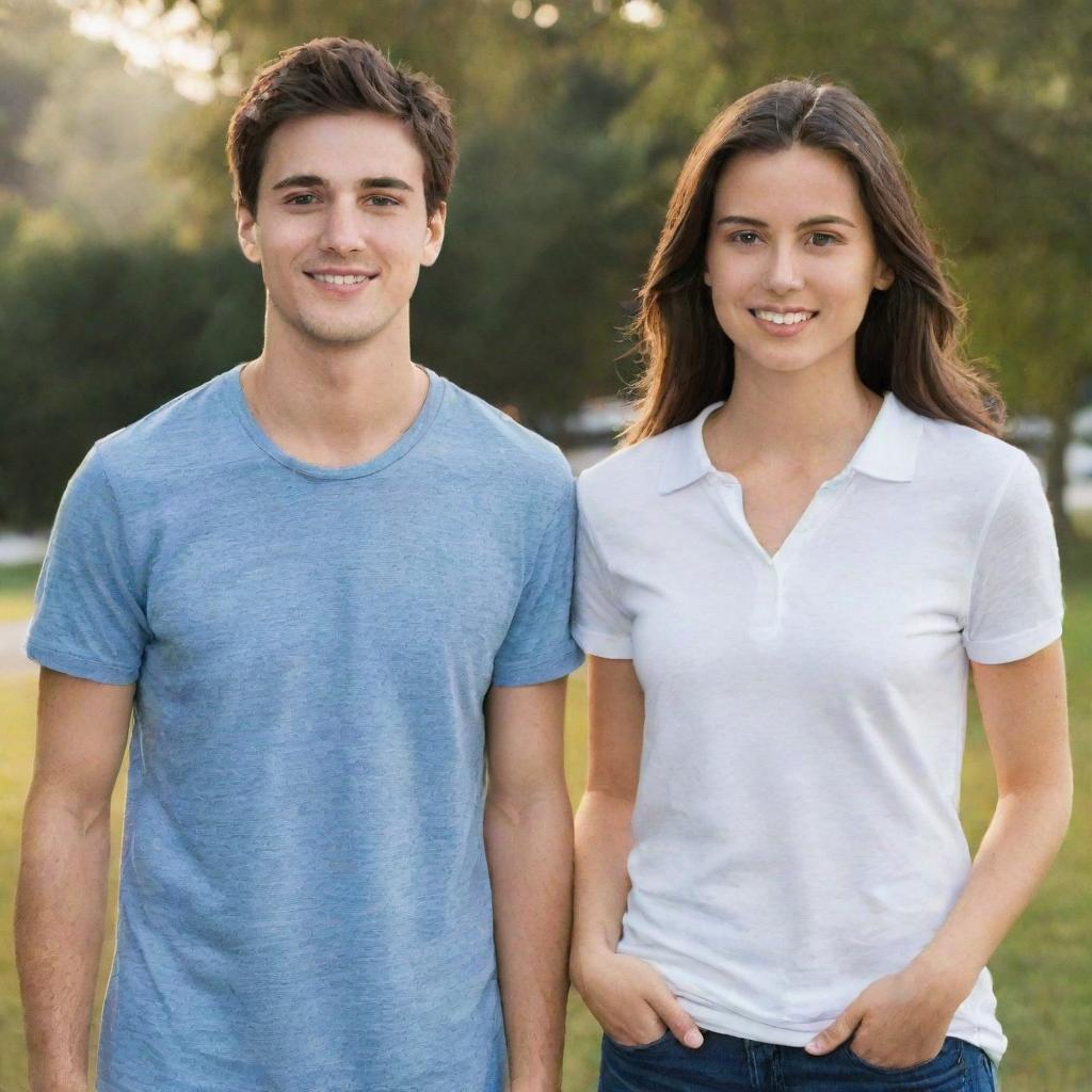 A youthful 25-year-old male standing alongside a radiant 23-year-old female.