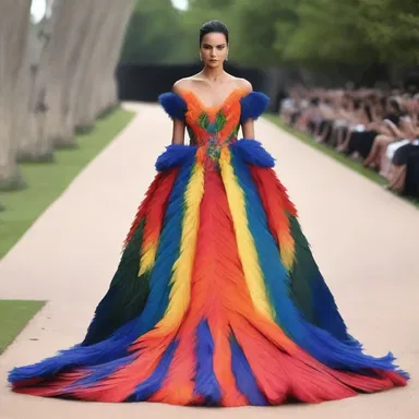 The fashion designer showcased a stunning gown inspired by the vibrant feathers of the maleo bird.