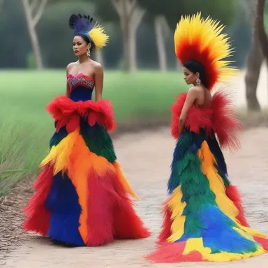 The fashion designer showcased a stunning gown inspired by the vibrant feathers of the maleo bird.