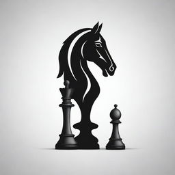 Create a black and white 2D logo featuring a horse chess piece.