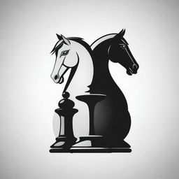 Create a black and white 2D logo featuring a horse chess piece.