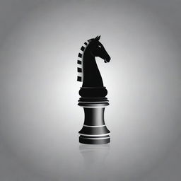 Create a black and white 2D logo featuring a horse chess piece.