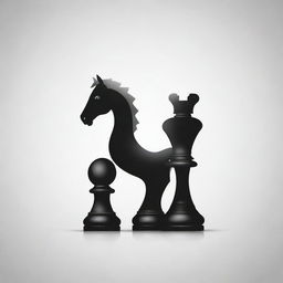 Create a black and white 2D logo featuring a horse chess piece.