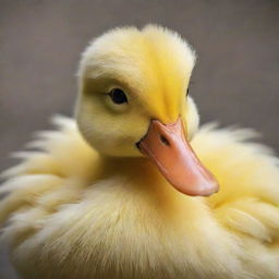 An adorably cute duck, with soft yellow feathers, big round eyes, and a friendly, inquisitive expression.