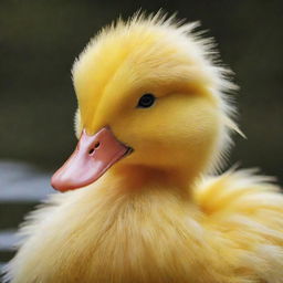 The cutest duck possible, featuring soft, fluffy yellow feathers, twinkling eyes full of joy, a tiny orange beak, and an extra level of irresistible charm that sets it apart from all other ducks.