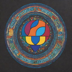 A colorful mosaic logo for a student organization, incorporating symbols of learning, unity and student life.