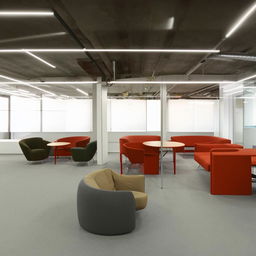 Design a modern, comfortable office seating space that fits into an area of 11ft by 20ft. The design should include office chairs, tables, and potential room partitions while ensuring optimal use of the space.