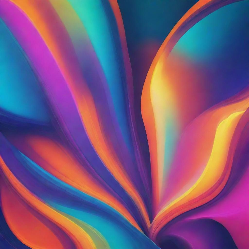 Abstract digital art containing vibrant colors, dynamic shapes, fluid lines and embodying a futuristic aesthetic.