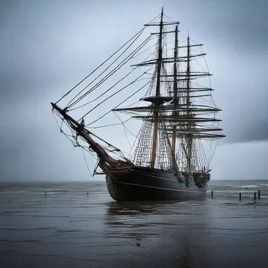 As the haunted ship sailed into the storm, the eerie luff of wind whispered through the rigging, creating an unsettling atmosphere.