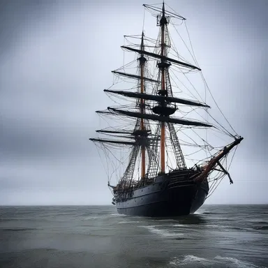 As the haunted ship sailed into the storm, the eerie luff of wind whispered through the rigging, creating an unsettling atmosphere.