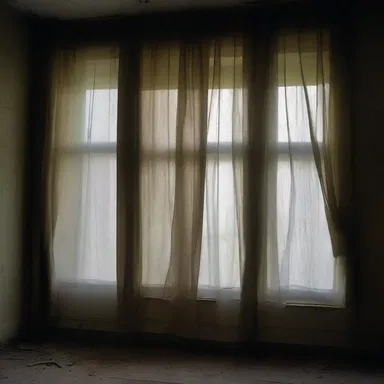 In the haunted house, the curtains luff eerily, even with no wind blowing.