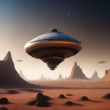 The spaceship's sails luff as it floats weightlessly through the atmosphere of an alien planet.
