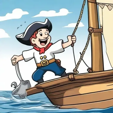In the cartoon, the brave sailor expertly luffed his sail to escape from a pirate ship.