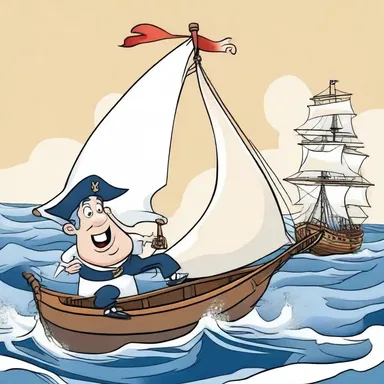 In the cartoon, the brave sailor expertly luffed his sail to escape from a pirate ship.
