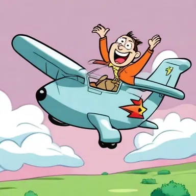 In the animated series, the cartoon character lost control of the airplane, resulting in a comical yaw movement that made the audience laugh.