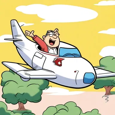 In the animated series, the cartoon character lost control of the airplane, resulting in a comical yaw movement that made the audience laugh.