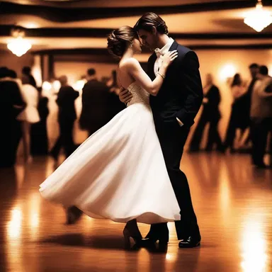 As they danced closely together, their eyes locked in a deep gaze, they momentarily yawed off the dance floor, lost in their own world.