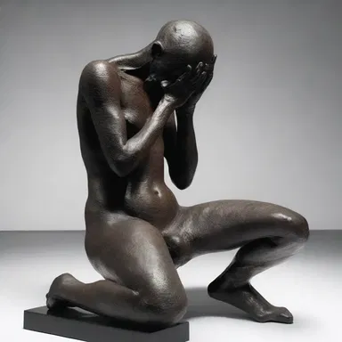 The sculpture depicted a figure in the midst of a yaw, capturing the vulnerability and weariness of the human body.