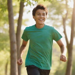 A 16-year-old boy engaged in outdoor activity, showcasing youthful energy, with bright sunlit surroundings.