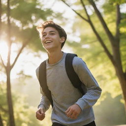 A 16-year-old boy engaged in outdoor activity, showcasing youthful energy, with bright sunlit surroundings.