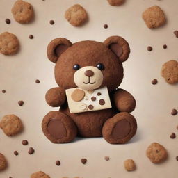 Create an endearing Instagram poster incorporating a teddy bear designed with elements from a chocolate-laden American biscuits creme pie. The design should emit warmth and charm, creating an attractive and inviting appeal.