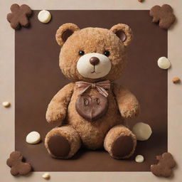 Create an endearing Instagram poster incorporating a teddy bear designed with elements from a chocolate-laden American biscuits creme pie. The design should emit warmth and charm, creating an attractive and inviting appeal.