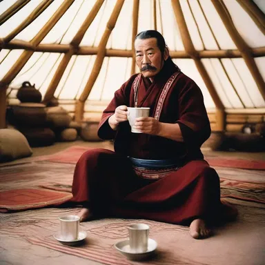 In the movie, the main character enjoys drinking kumis while sitting in a traditional Mongolian yurt.