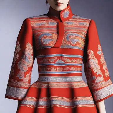 The fashion designer incorporated a traditional Mongolian kumis pattern into the fabric of the dress.