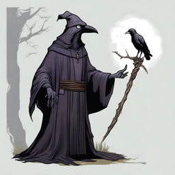 Generate an image of a dead crow wizard from a Dungeons and Dragons game