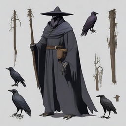 Generate an image of a dead crow wizard from a Dungeons and Dragons game